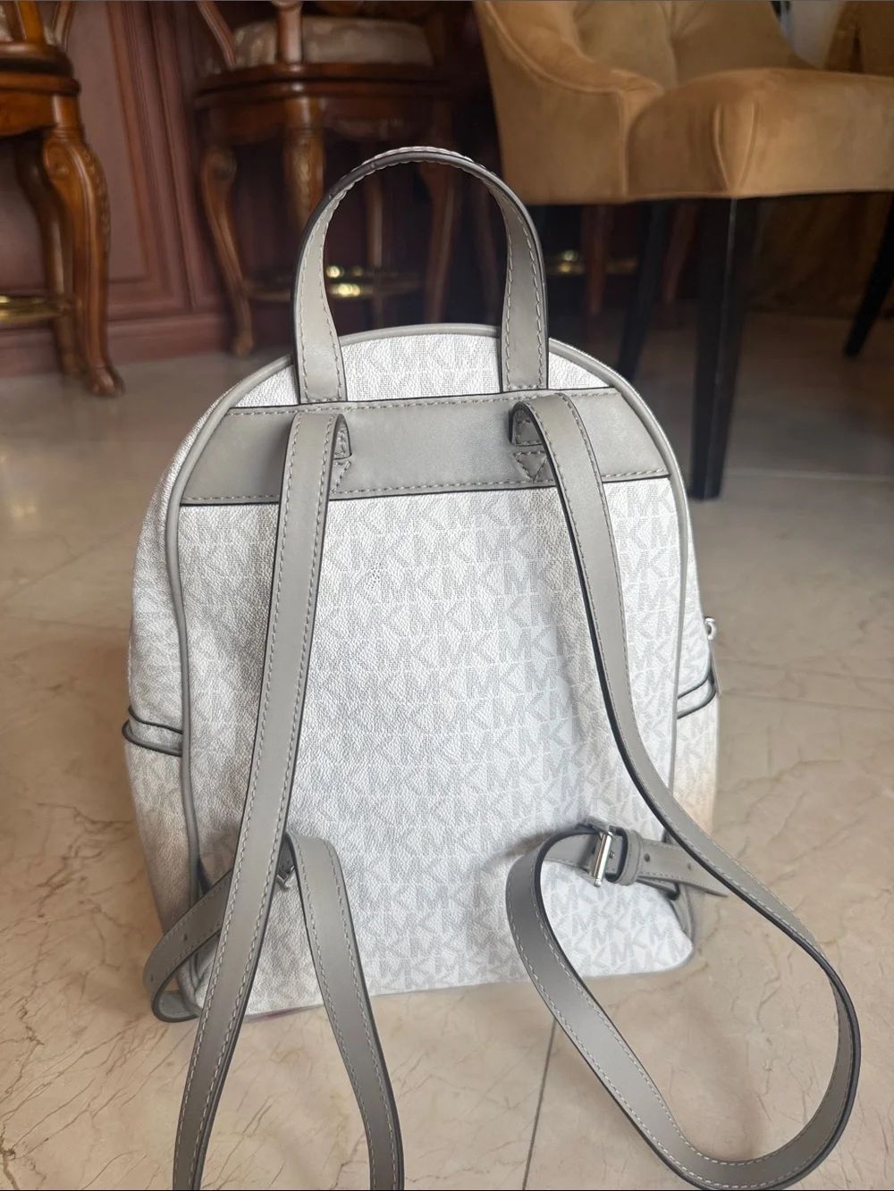 MICHAEL KORS White Logo Mini Backpack with Silver Hardware LIKE NEW